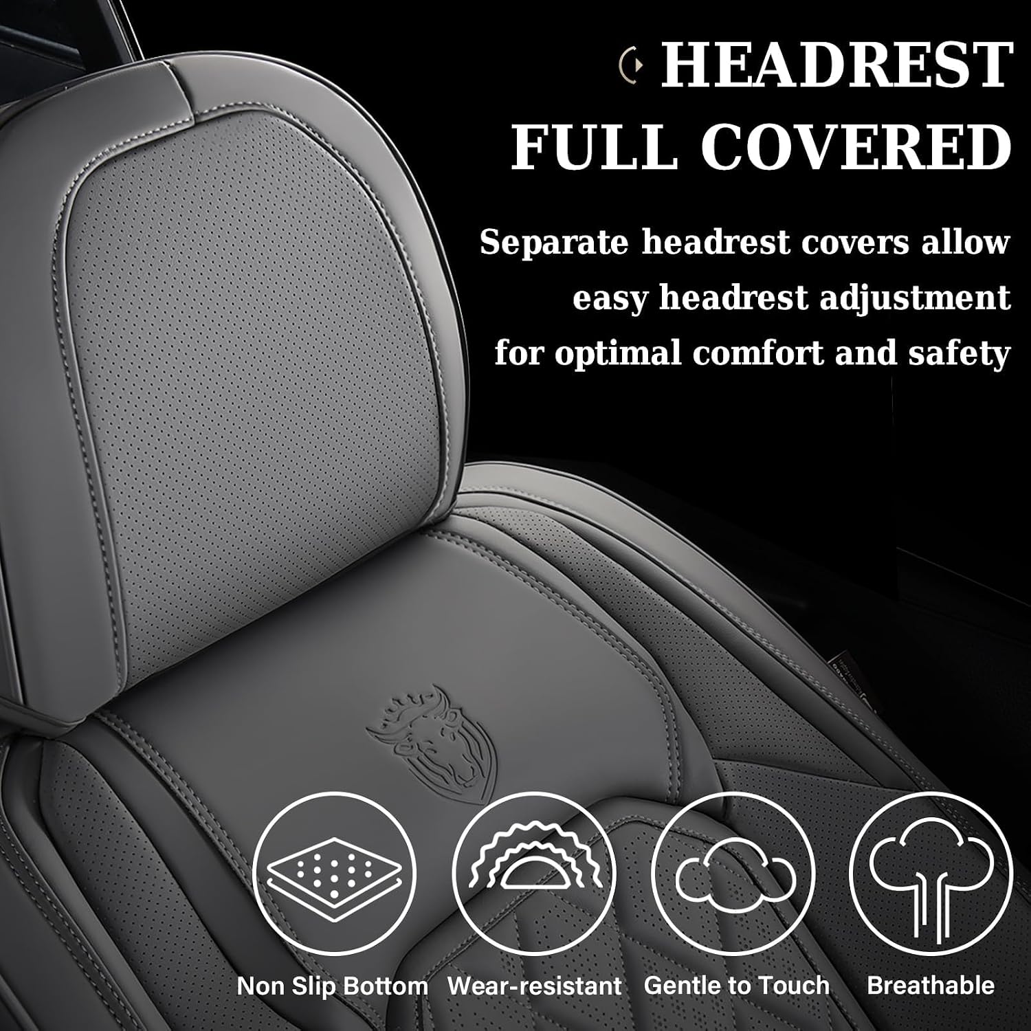 Coverado Car Seat Covers Full Set, Luxury Faux Leather Seat Covers for Cars, Waterproof Car Seat Protector, Gray Car Seat Cover, Universal Automotive Seat Covers Fit for Most Sedan SUV Trucks