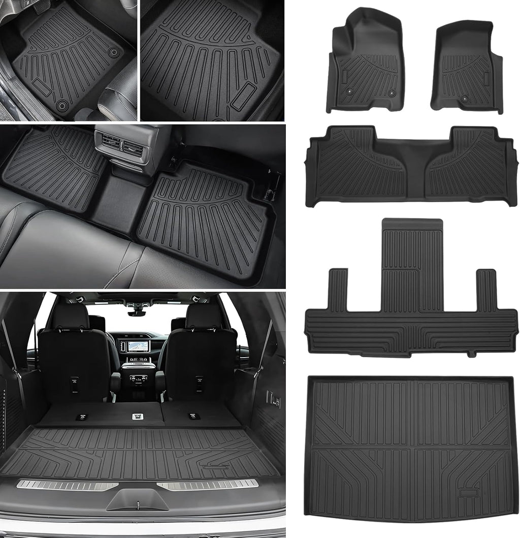 Floor Mats for Chevy Suburban & GMC Yukon XL 7 Seats 2021-2025 2026 All Weather Cargo Liner for Suburban Accessories Carpet TPE Heavy Duty Floor Mat (2nd Row Bucket Seats)