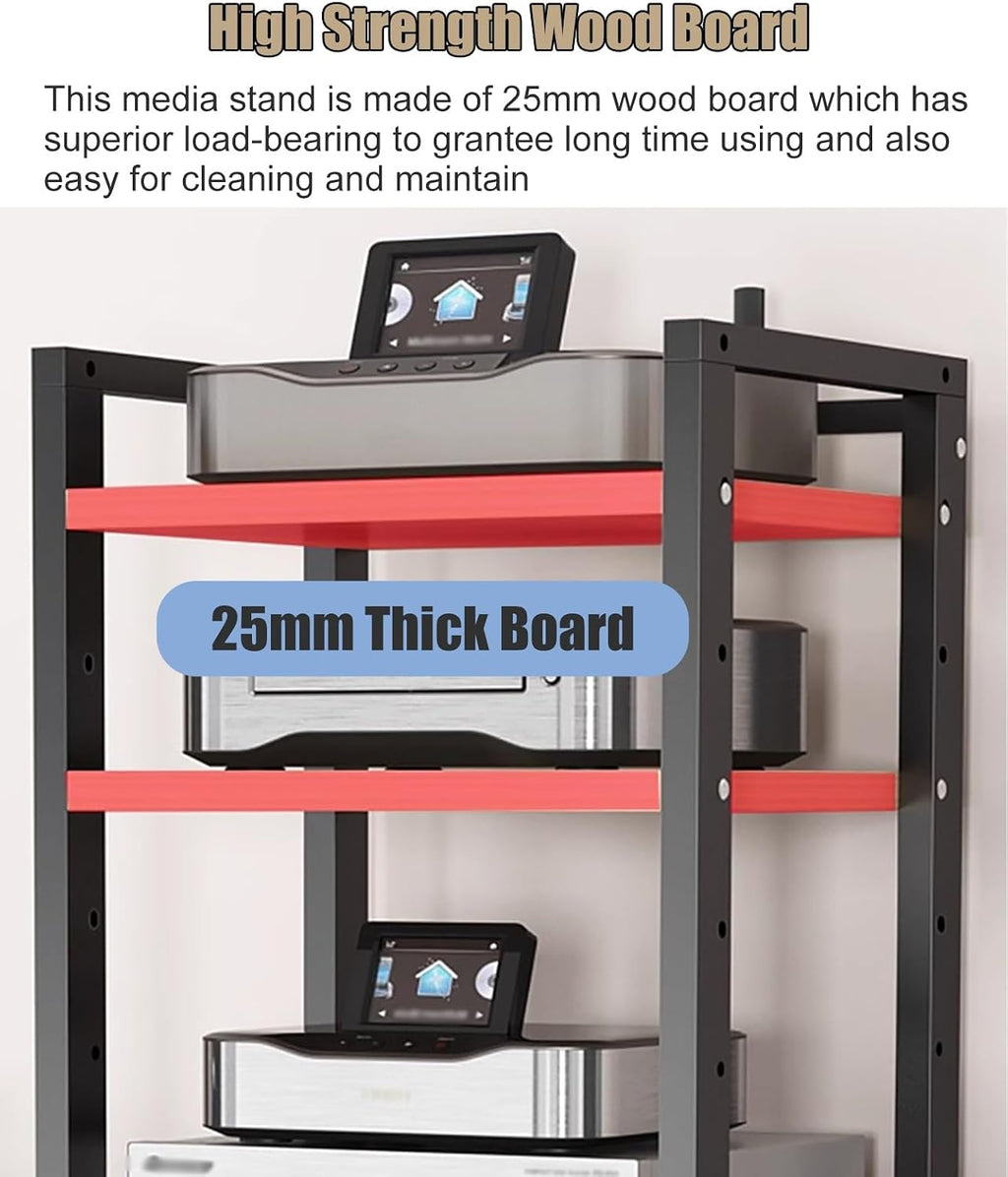Tall Stereo Racks And Stands on Wheels Media Storage Cabinet Rack, Black Modern Entertainment Stereo Components Stand, Audio Video Equipment Rack（7 tier-60cm wide）