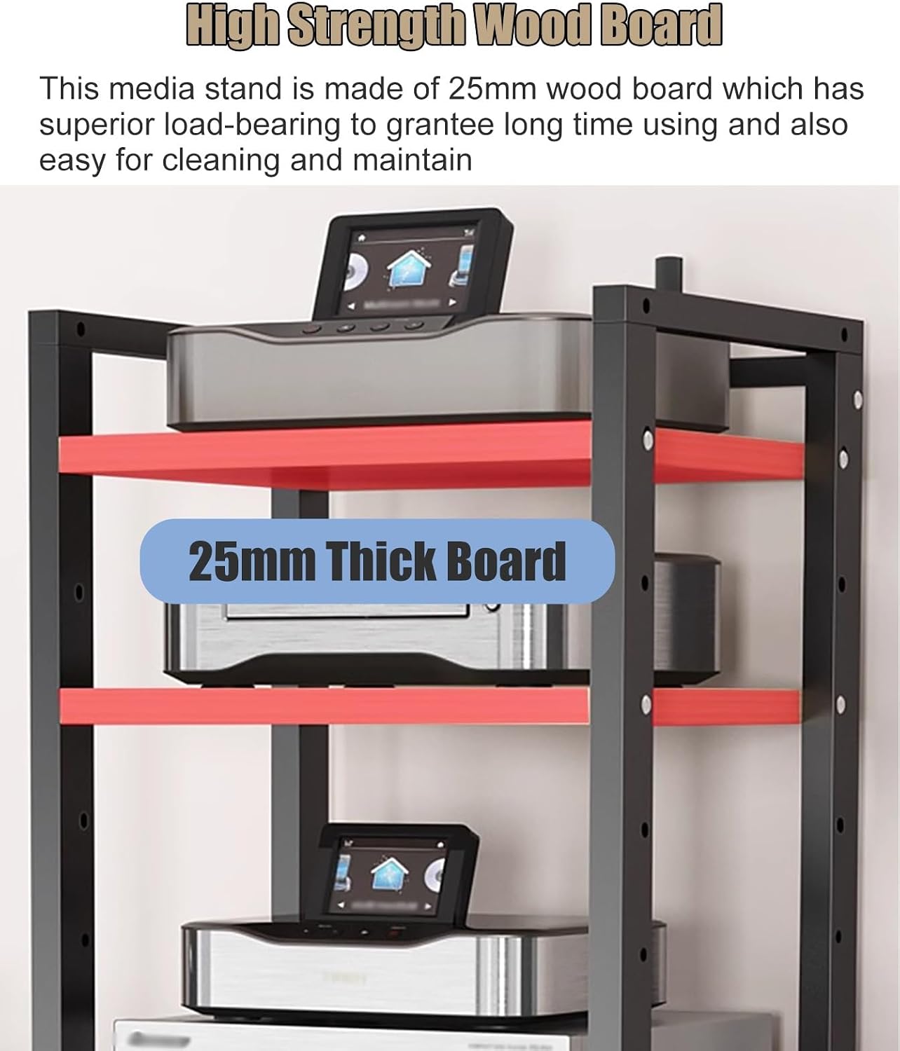 Tall Stereo Racks And Stands on Wheels Media Storage Cabinet Rack, Black Modern Entertainment Stereo Components Stand, Audio Video Equipment Rack（5 tier-50cm wide）
