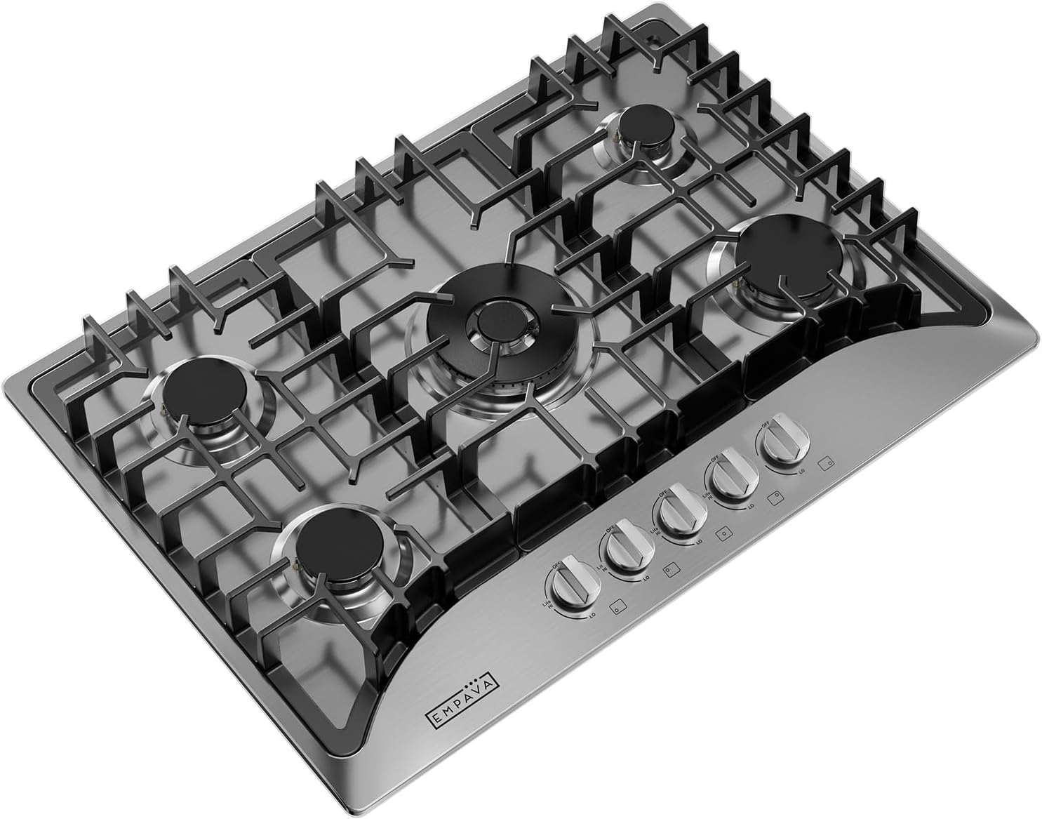 Empava Cooktop Gas 30 Inch, 5 Made in Italy SABAF Stove Burner, LPG/NG Dual Fuel Convertible, Stainless Steel, Ideal for Kitchens and RVs