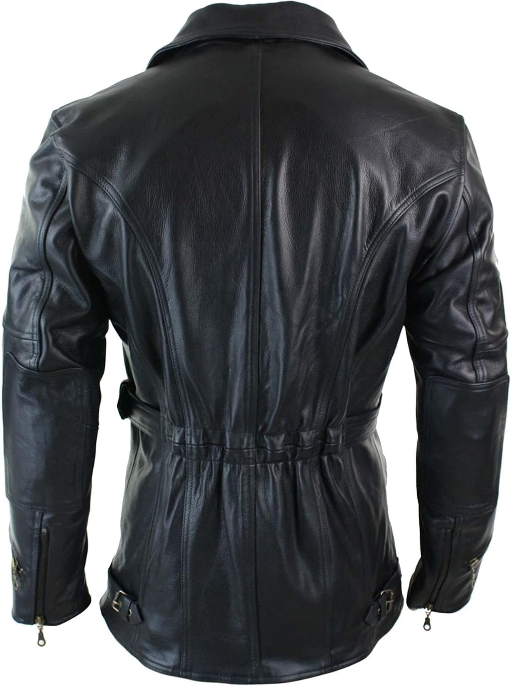 Mens 3/4 Quarter Length Motorcycle Black Biker Long Jacket - Genuine Leather Coat Winter Outerwear