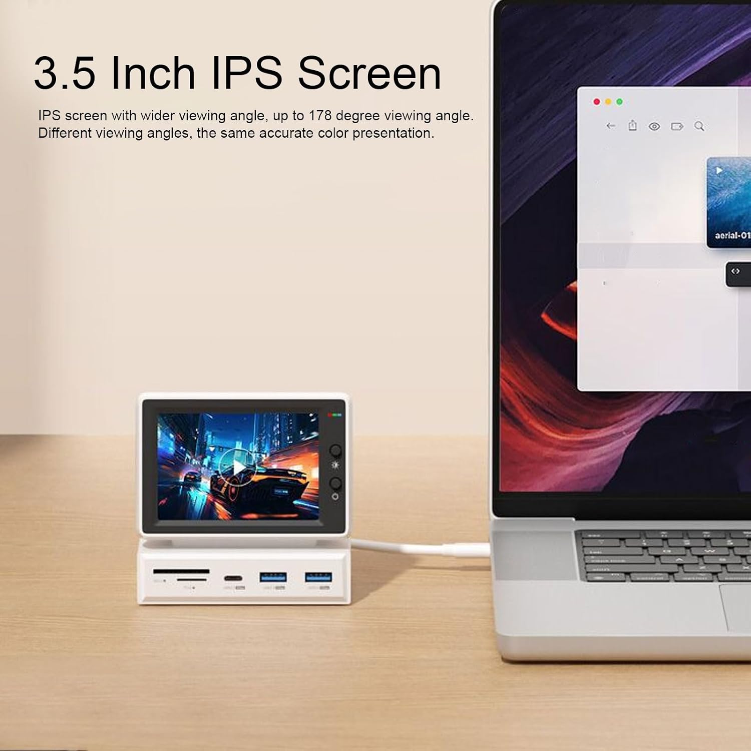 Zunate 3.5inch USB Mini Screen with USB C Hub, Secondary Screen LCD Display Monitor for PC, USB C HDMI Monitor Mini PC CPU RAM HDD Data Monitor Sub Screen for Laptop PC