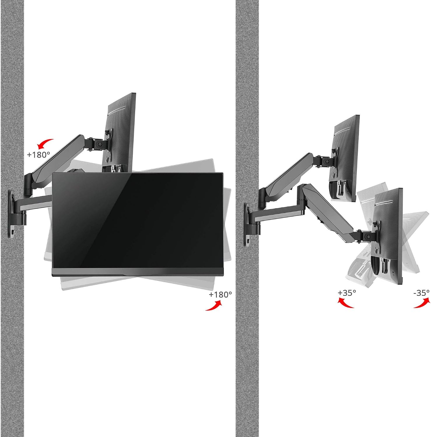SIIG Dual Arm Monitor Wall Mount for 17' to 32' Screens, Up to 17.6lbs per Monitor, Heavy Duty Aluminum Gas Spring with Rotation, Tilt, Swivel, VESA 75x75 or 100x100 (CE-MT2M12-S1)