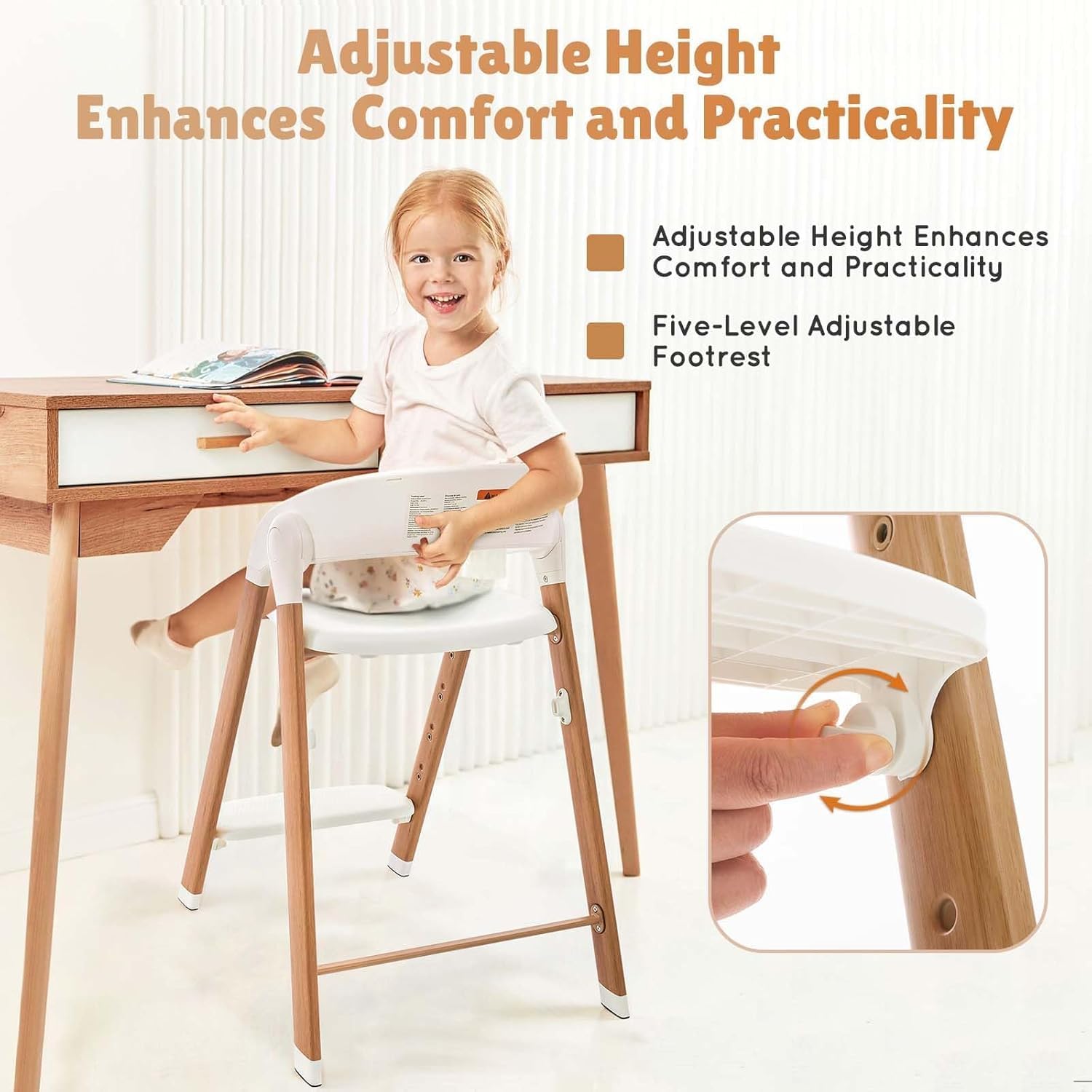 GYARING 5 in 1 Baby high Chair,Adjustable Convertible Infant Chair with Removable Tray, Easy to Clean,Khaki