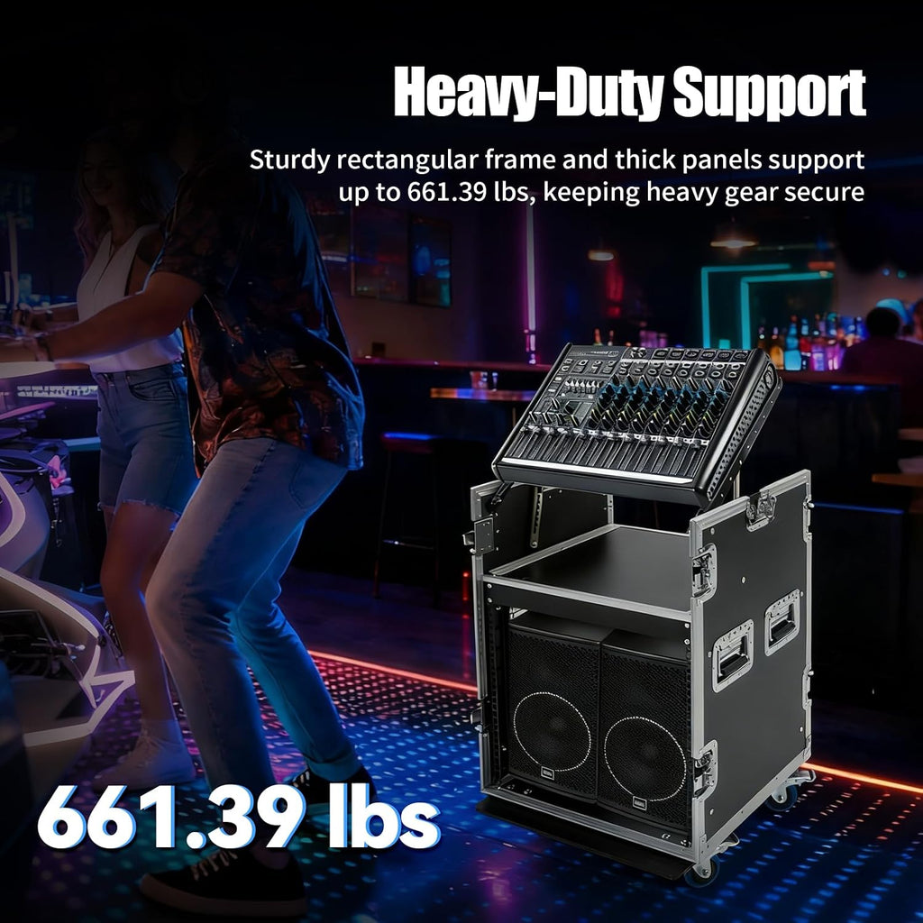 PA DJ Rack Case, 10U PA DJ Cabinet Heavy Duty Mobile Studio Equipment Cabinet with 4 Wheels Removable Design Network & Stereo Rack Component Rack Cabinet Recording Studio Racks for Storing