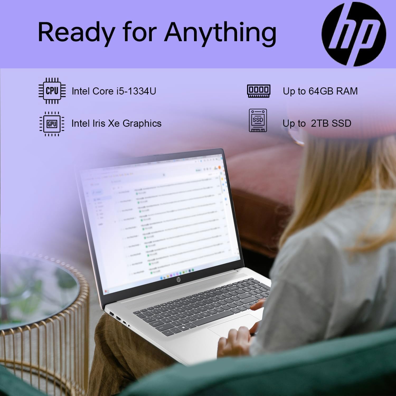 HP Essential Laptop, 17.3' FHD Display, Intel Core i5-1334U, 32GB RAM, 1TB PCIe M.2 SSD, Wi-Fi 6, Webcam, Backlit Keyboard, Windows 11 Home, Silver