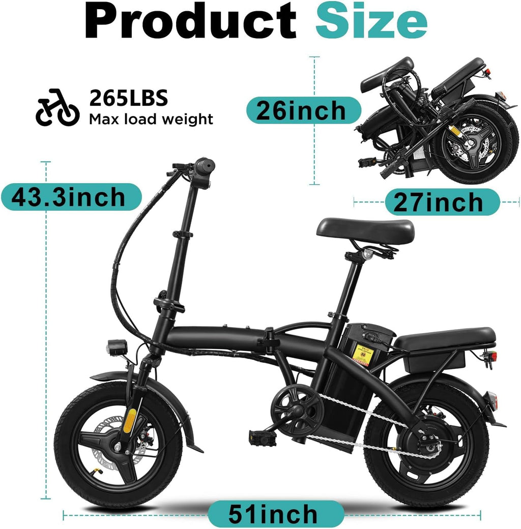 Electric Bike for Adults and Teens, 560-740W Motor, 20-25MPH Compact Commuter Folding Ebike, 32 Miles Range, 48V 10Ah Battery, 3-Level Pedal Assist, 14' Foldable Electric Bicycle, UL 2849 Certified