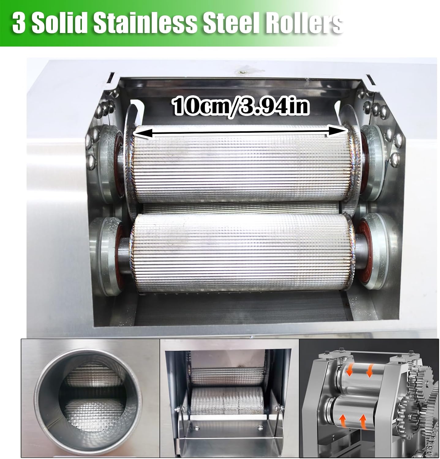 INTBUYING 800W Electric Sugarcane Juicer Sugar Cane Press Machine with 3 Stainless Steel Rollers 660LBS/H Output 2 Peelers Sugarcane Juice Extractor Squeezer on Wheels for Home Commercial Juice Shops