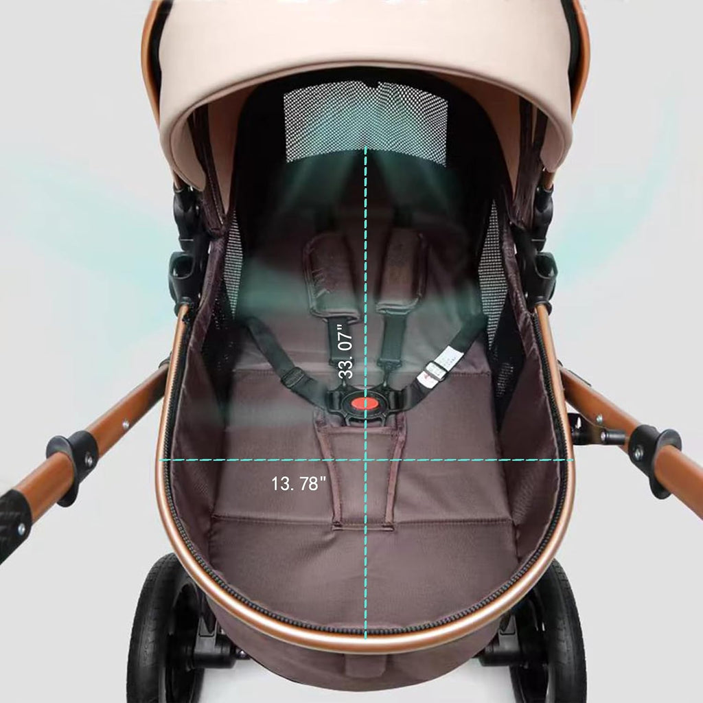 Convertible Baby Stroller with Sleep Recline Sitting Modes Foldable Infant Stroller Reversible Newborn Travel Pram Baby Carriage with Big Rubber Wheels (Pink)