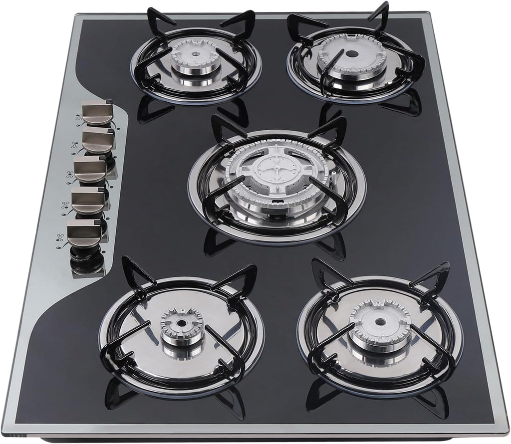 30 Inch Gas Cooktop Built-in Stainless Steel Gas Stovetop 5 High Efficiency Burners Gas Stove LPG/NG Convertible Gas Hob Easy to Clean