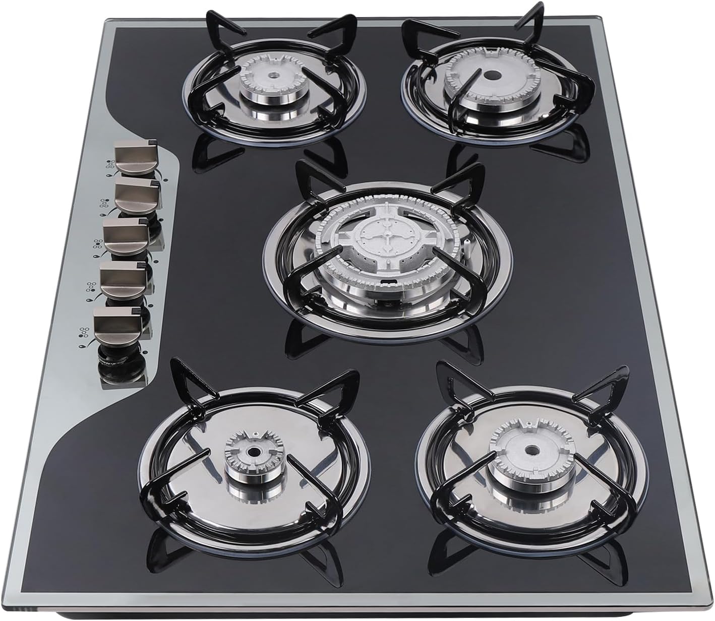30 Inch Gas Cooktop Built-in Stainless Steel Gas Stovetop 5 High Efficiency Burners Gas Stove LPG/NG Convertible Gas Hob Easy to Clean