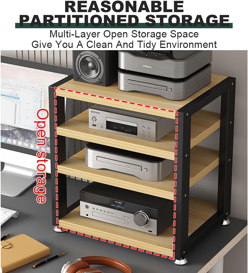Portable Media Stand - Audio Rack for Living Room, Gaming & Recording, Corner Stereo Shelf with Wood Finish, AV Media Storage Solution, 40x35x48cm, Stylish & Functional Design