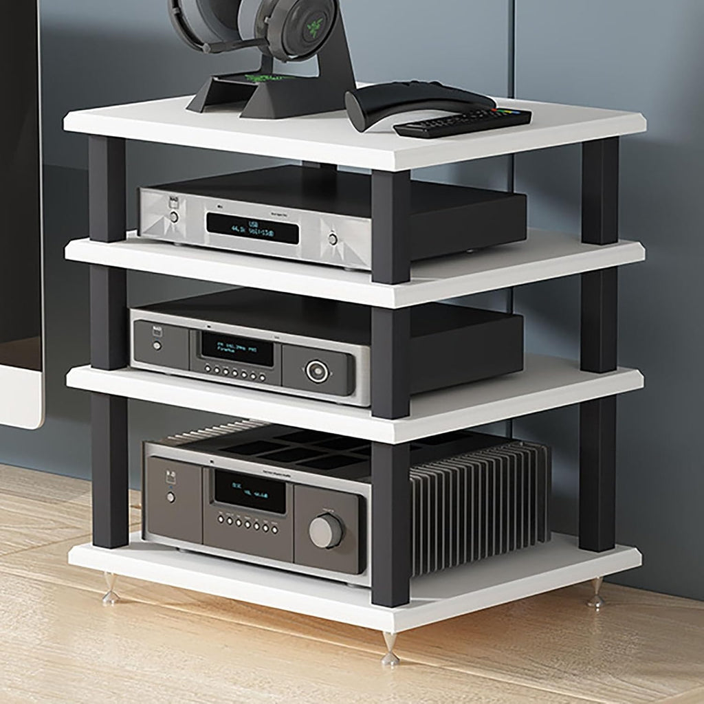 Portable AV Component Stand, Media Storage Rack for Stereo, Metal Frame Audio Tower, Entertainment Shelf Cabinet, Compact Design for Desktop (White, H35cm/13.7in)