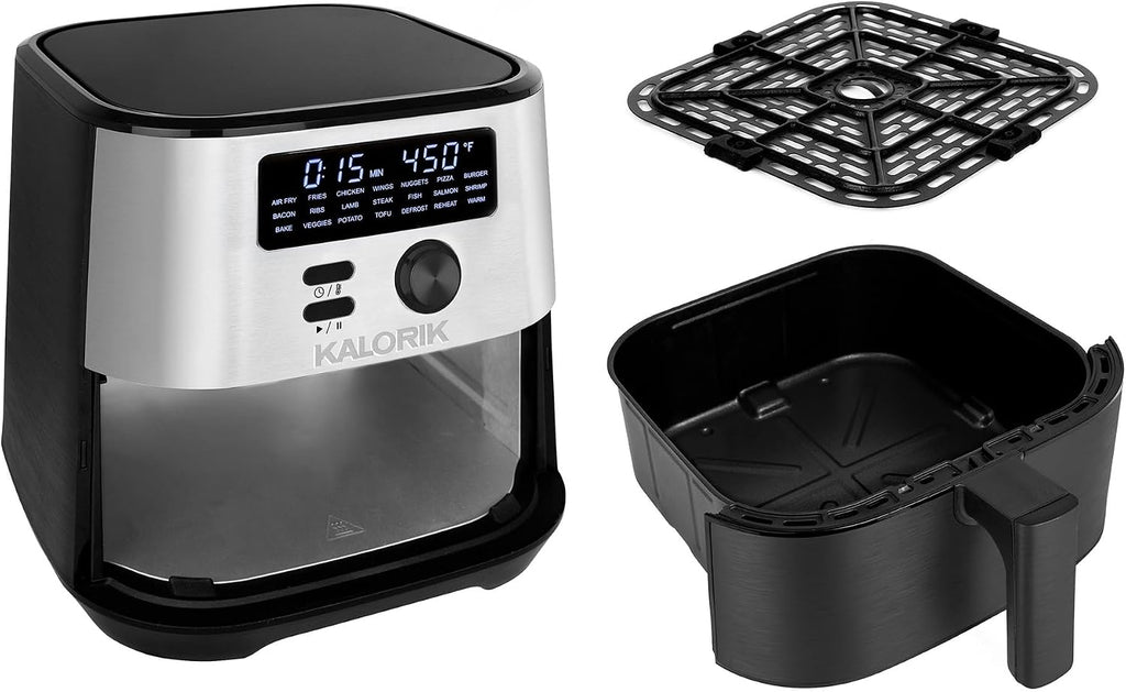 Kalorik MAXX® Digital 4-Quart 7-in-1 Air Fryer, LED Display, 21 Smart Presets, 4 Accessories, Recipe Book, 1600W, Stainless Steel, FT 50929 OW