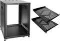 RIVECO 15U Network & Stereo Rack with Caster Rolling Server Rack for 19-inch Audio Video Musical & IT Equipment Mounting, Tapped & Square Holes+35cm Depth Rack Shelves 2PCS