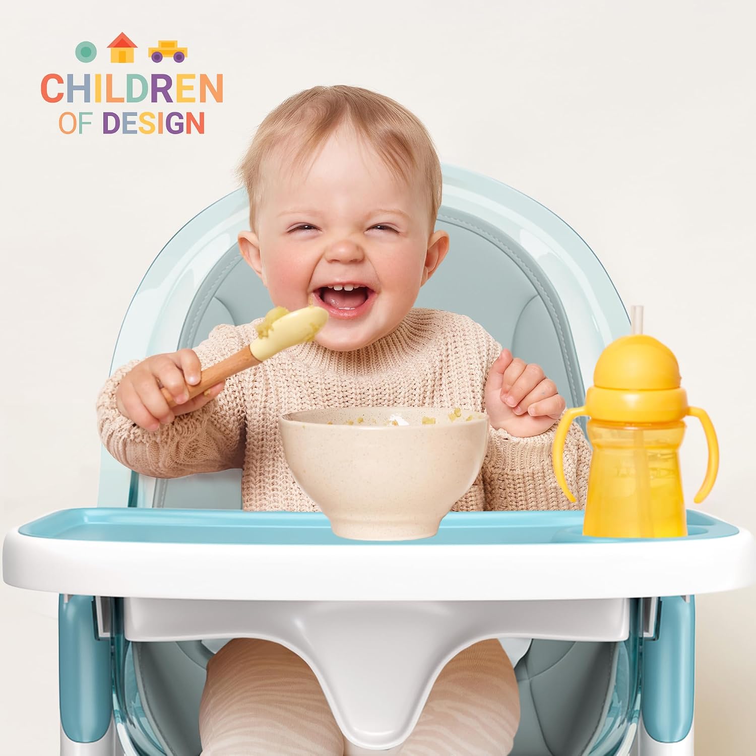 6 in 1 Deluxe Wooden High Chair for Babies & Toddlers, Modern Safe & Compact Baby Highchair, Easy to Clean & Assemble Removable Tray & Cushion, 6 Options 3 Seat Positions 2 Heights
