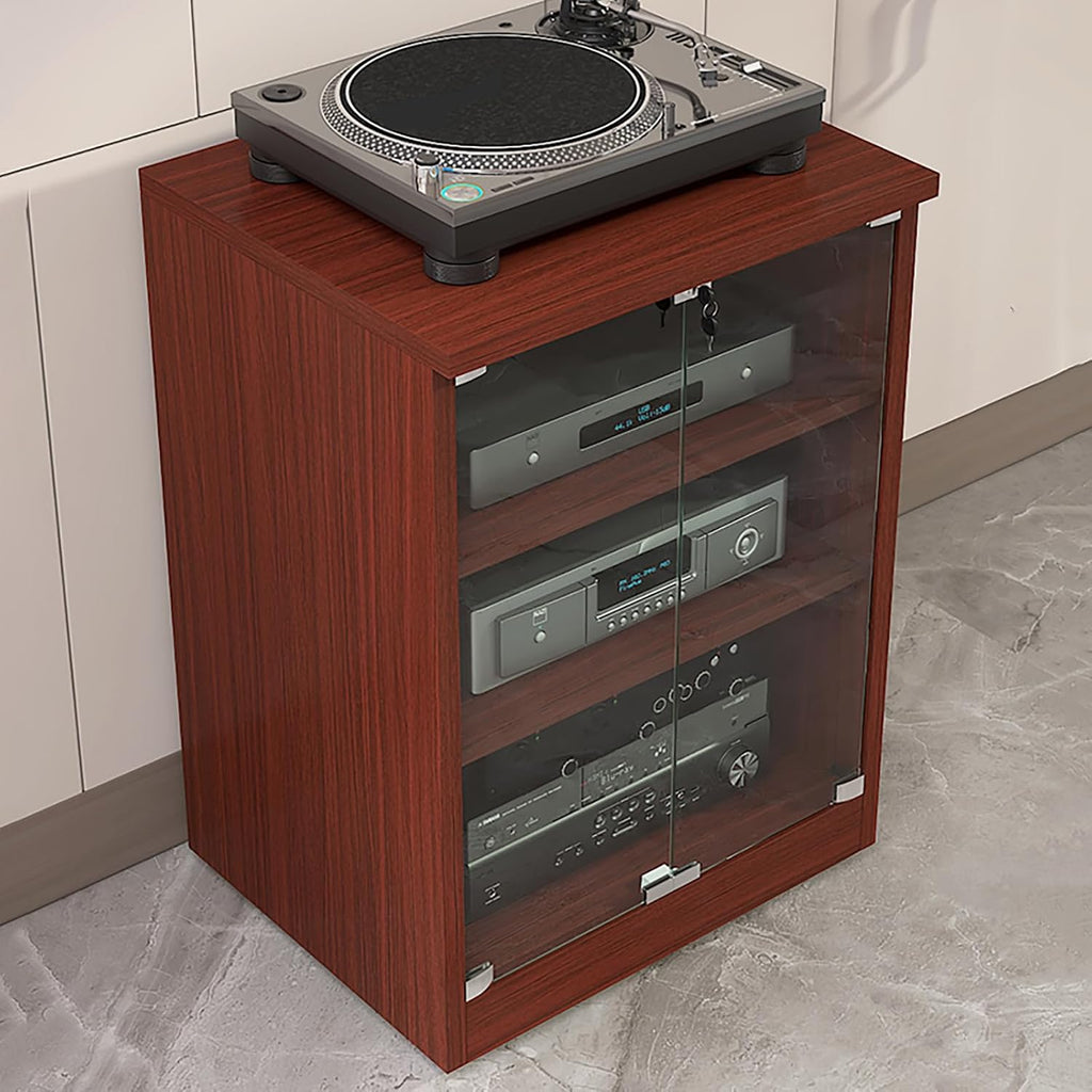Media Cabinet AV Media Stand Stereo Cabinet with Adjustable Shelves Tempered Glass Doors and Cable Management, for Entertainment Stereo Racks Component(Black,80cm/31.5in)