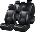 Coverado Car Seat Covers Full Set, Black Seat Covers for Cars, Waterproof Nappa Leather Automotive Seat Covers with Lumbar Head Pillow, Car Seat Protectors, Universal Fit for Most Cars SUV