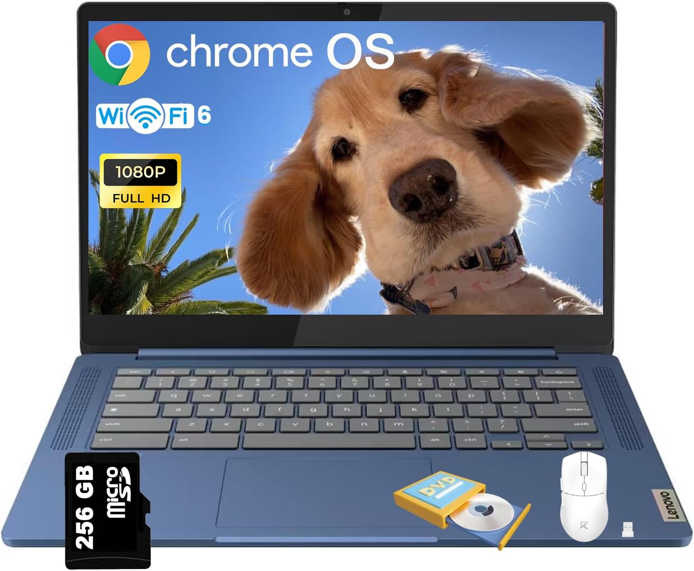 Lenovo IdeaPad Slim 3 Chromebook • 14'' FHD 250nits Display • MediaTek Kompanio 520 CPU (8-Core) • 4GB LPDDR4X • 64GB eMMC & 256GB Micro SD Card • Wi-Fi 6 • Chrome OS • Accessories