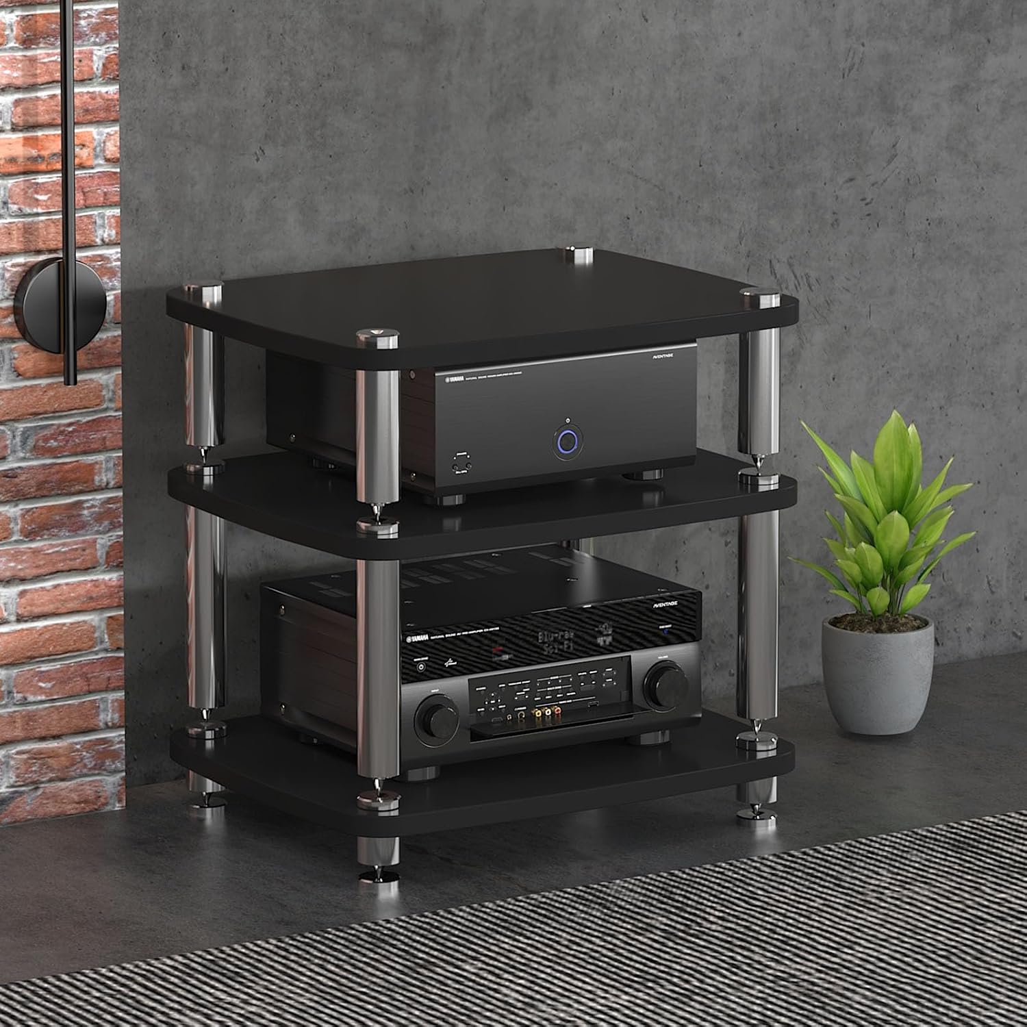 Audio Rack,Gaming Shelf,AV Media Stand Corner Shelf,DVD Shelf,CD Display Cabinet,Entertainment Stand,Rack Audio Tower,Record Player Stand,for Living,Gaming,Recording Room.(Black,60x48x57cm)