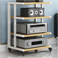 Audio Rack Wooden Stereo Rack Audio Equipment Rack Audio Open Rack Cabinet HiFi Rack with Wheels Audio-Video Shelving Movable Strong(Natural,4 Tier)