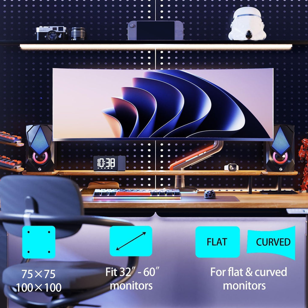 NB Gaming Monitor Arm or for 32 to 60 Inches Screen, Load up to 20 kg, VESA 75/100, RGB-Light, Heavy Duty, Multi Angle Adjustable, Premium Aluminum, Red