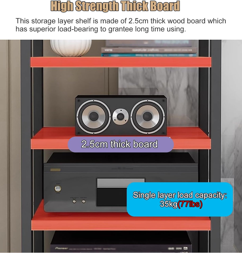Audio Component Rack Media Stereo Stand Equipment Shelf 3 4 5 Tier, Free Standing Heavy Duty Media Storage Stands on Wheels, Commercial Home（Black-#3-4 layer）