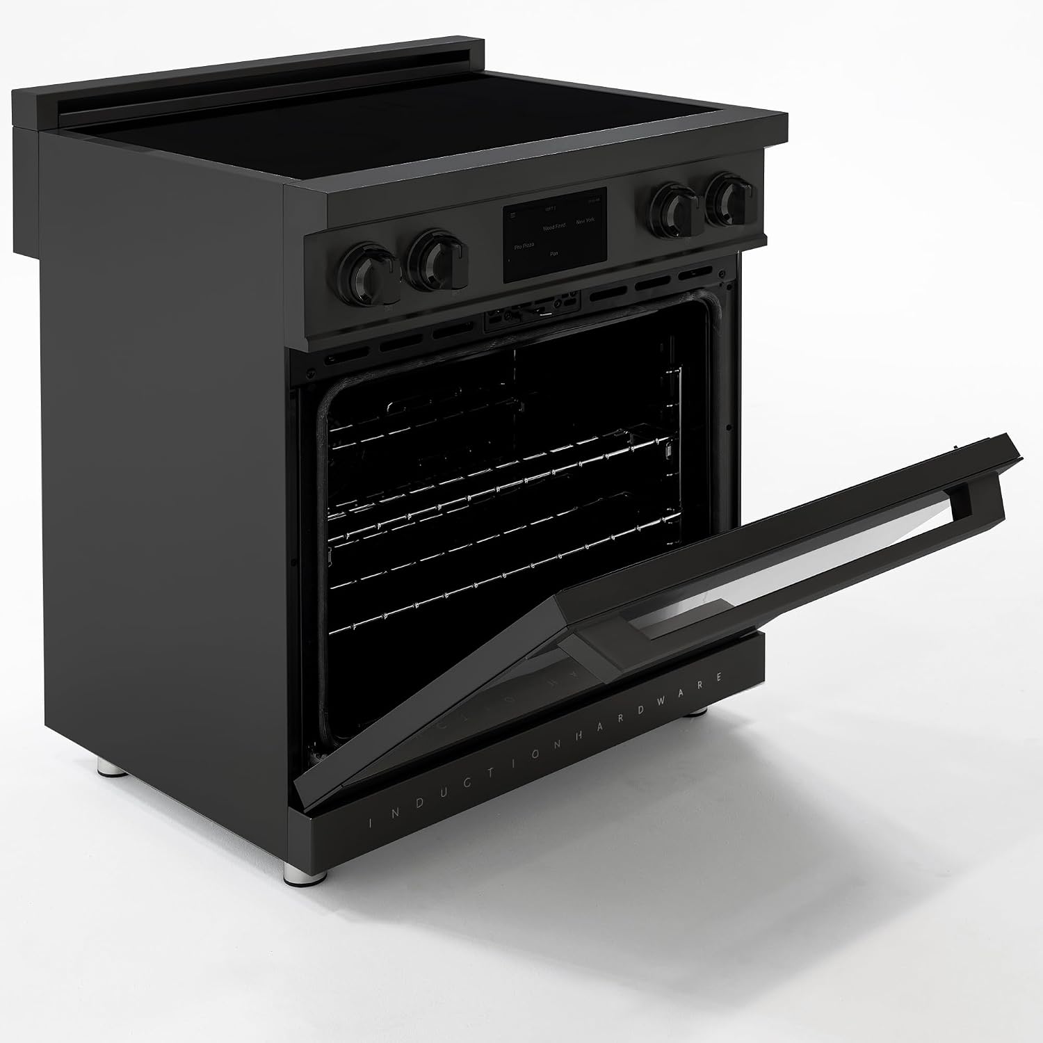 30 Inch Professional Induction Range with Convection Oven, Air Fry, 4 Burner Electric Stove, Pizza Stone - Black Stainless Steel