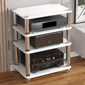 Modern AV Media Rack, 4-Tier Audio Stand with Tempered Glass, Shock-Absorbing Nails, Stainless Steel Legs, Stylish Stereo Cabinet for Home Entertainment (White, 60x40x76cm)