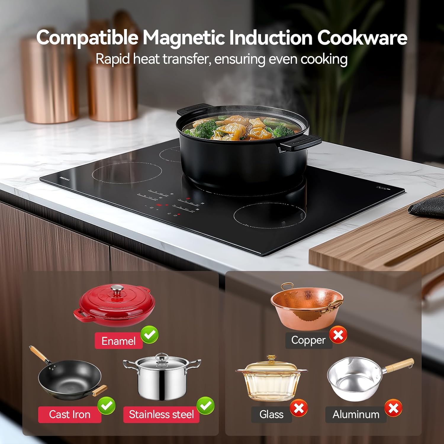 30 Inch Induction Cooktop with 4 Boost Burner & 32 inch Workstation Kitchen Sink
