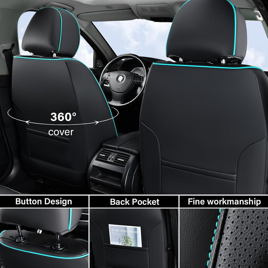 Coverado Seat Covers, Car Seat Cover Front Seats, 2 Pack Universal Seat Covers for Cars, Nappa Leather Waterproof Seat Cover, Car Seat Protectors, Front Seat Cover Fit for Most Cars, Black&Blue