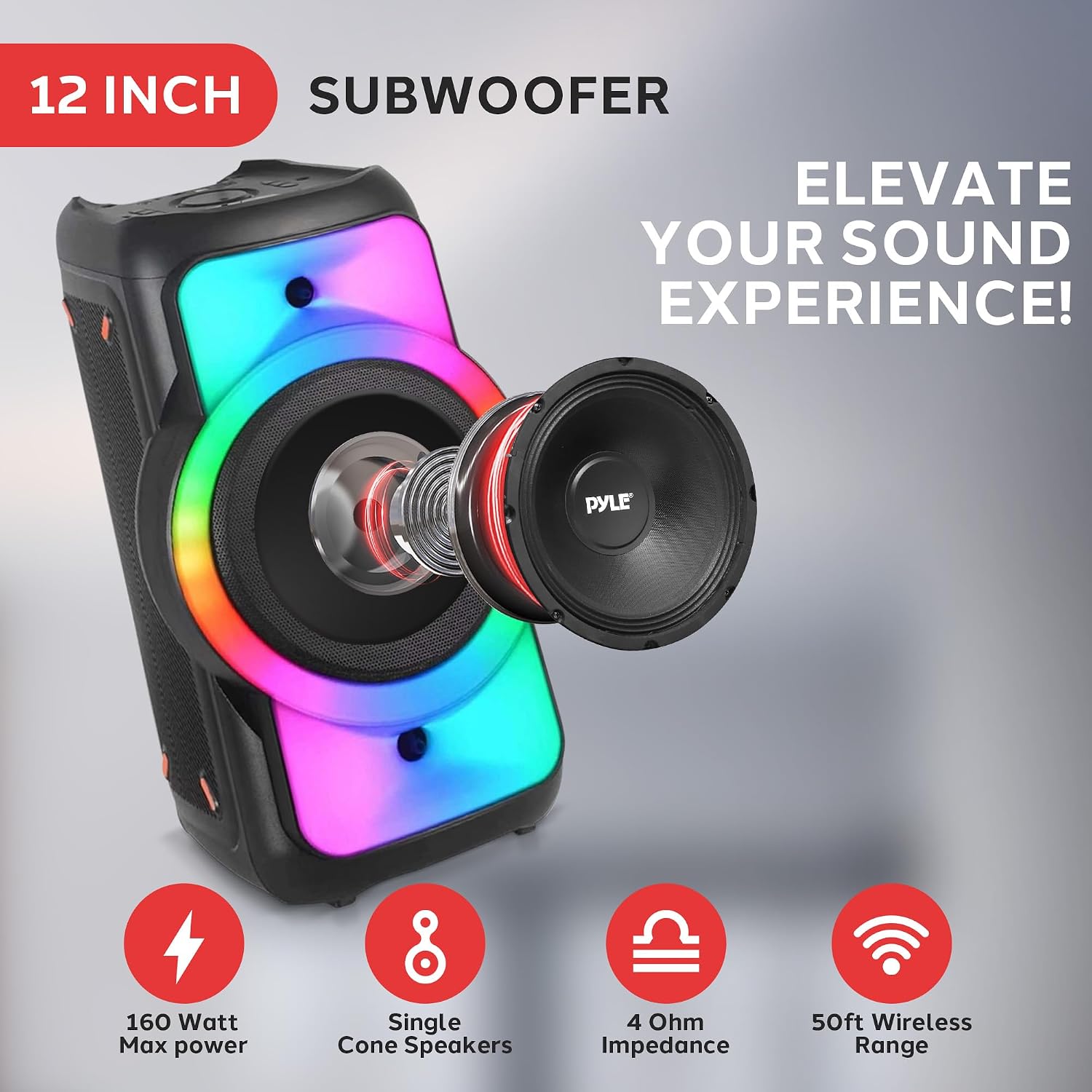 Pyle Bluetooth Party Speaker, 160W Bluetooth Party Box Speaker with True Wireless Stereo System, Powerful Bass and Clear Treble, Carry Bag, Tripod, TWS, FM Radio, USB, AUX and Mic Inputs, 15'x12'x24'