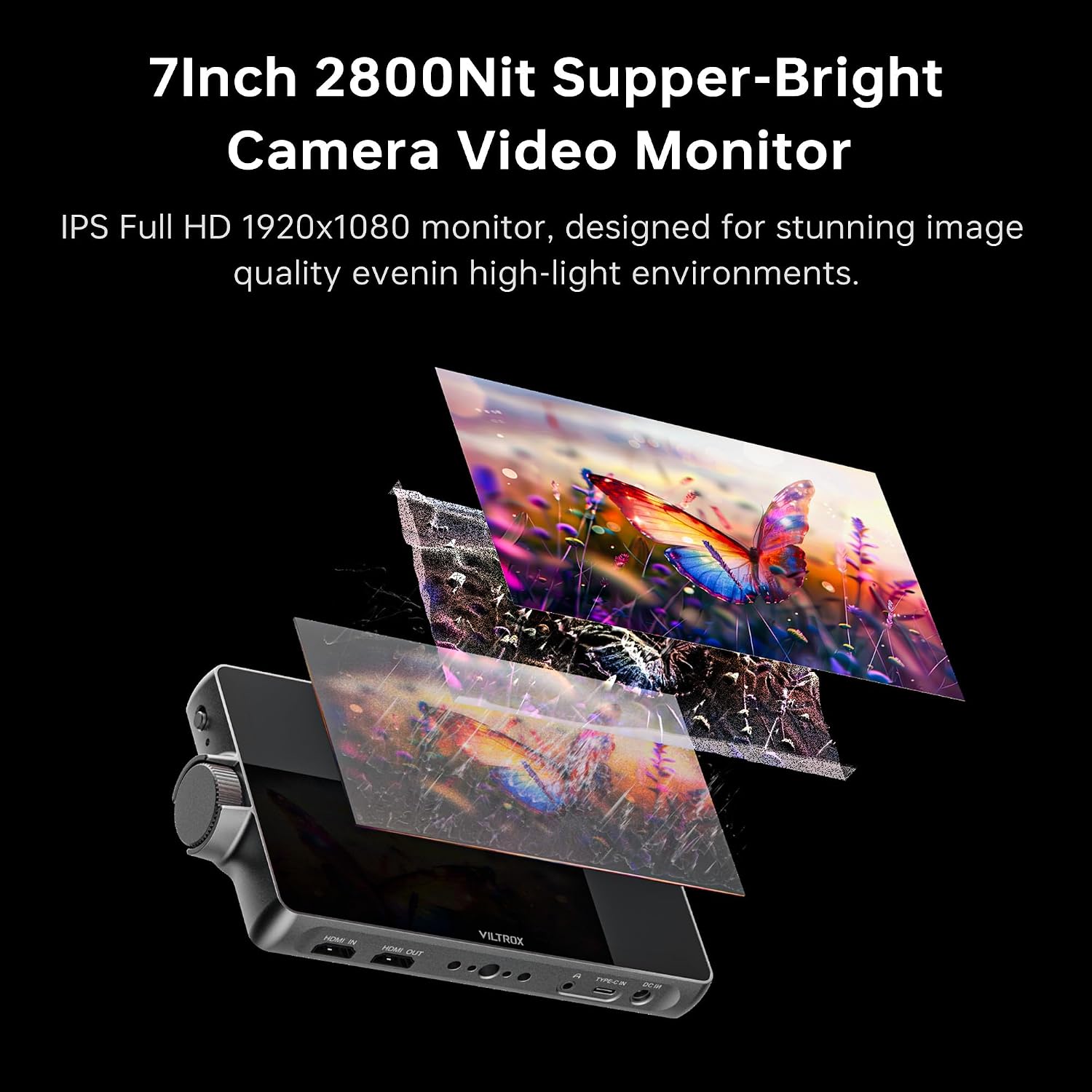 VILTROX DC-A1 Camera Monitor 7'' Touchscreen Camera Field Monitors,2800nits 4K HDMI in/Out,DSLR External Monitor Kit Sunshade Hood,Waveform&Vectorscope,Peaking Focus Assist,3DLUT,False Color Function
