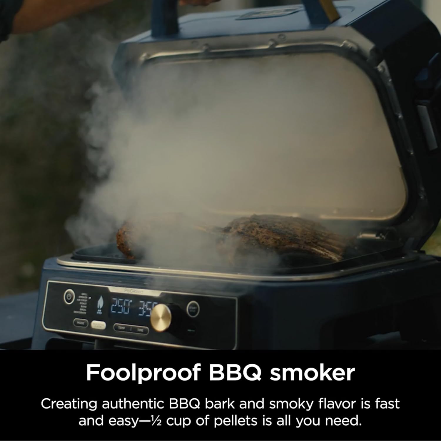 Ninja Woodfire Pro Connect XL Outdoor Grill & Smoker | Bluetooth, App Enabled | 7-in-1 Grill, BBQ Smoker, Outdoor Air Fryer | Woodfire Technology | Built-In Thermometer | Black & Gold | OG951BK1