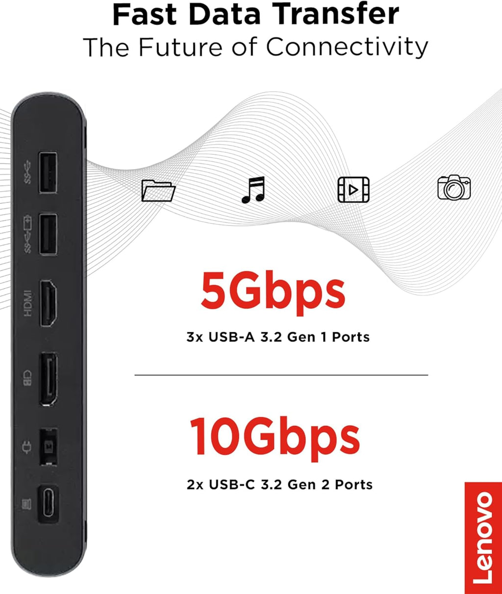 Lenovo Docking Station USB-C Universal Business Dock – Dual Display (1 DP 1.4 & 1 HDMI 2.0) – 65W Charging for Laptop (90W Power Adapter Included) – 3X USB-A & 2X USB-C Ports – Windows Compatible