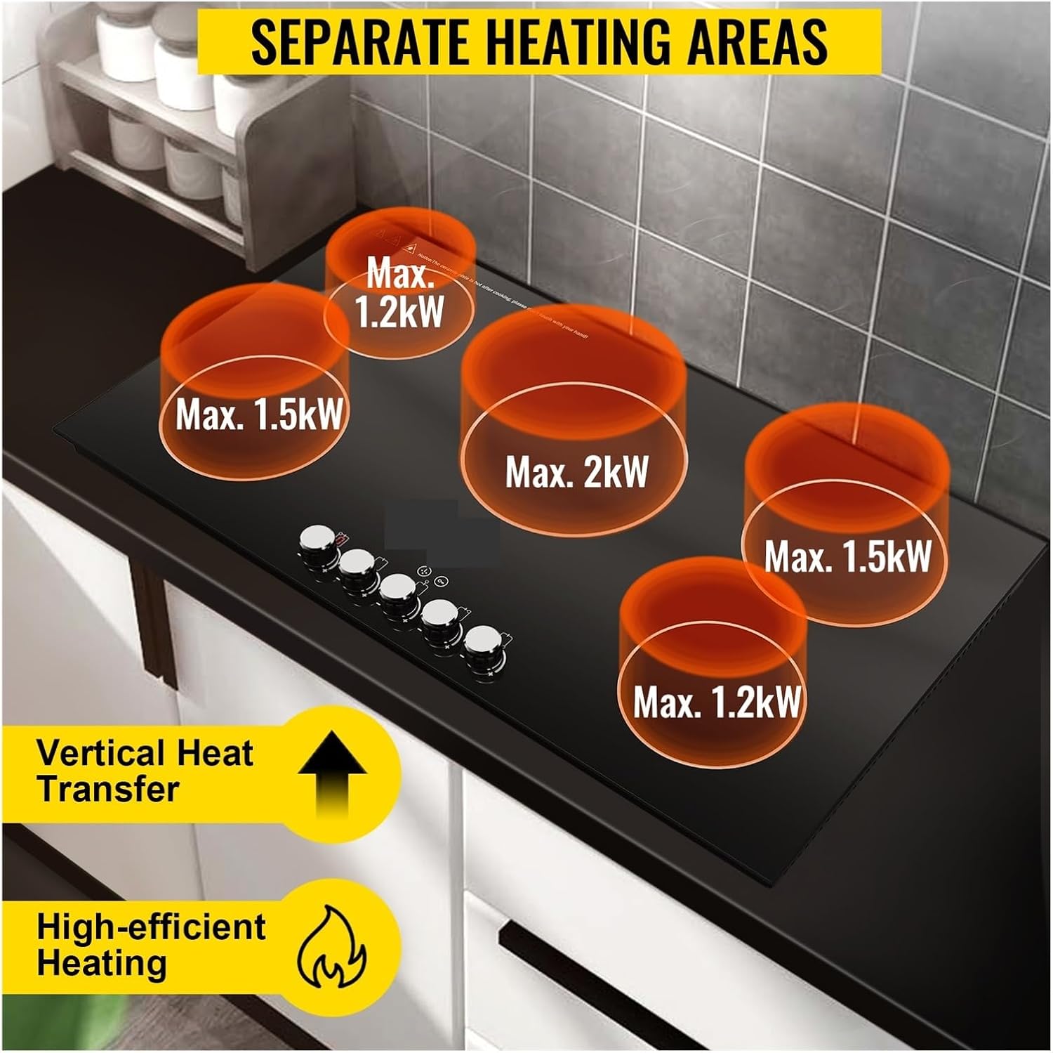 2/4/5 Burners Built-in Induction Stove Top 11/12/30/35 IncH Ceramic Glass Electric Cooktop With 9 Power Levels(12in 110V)
