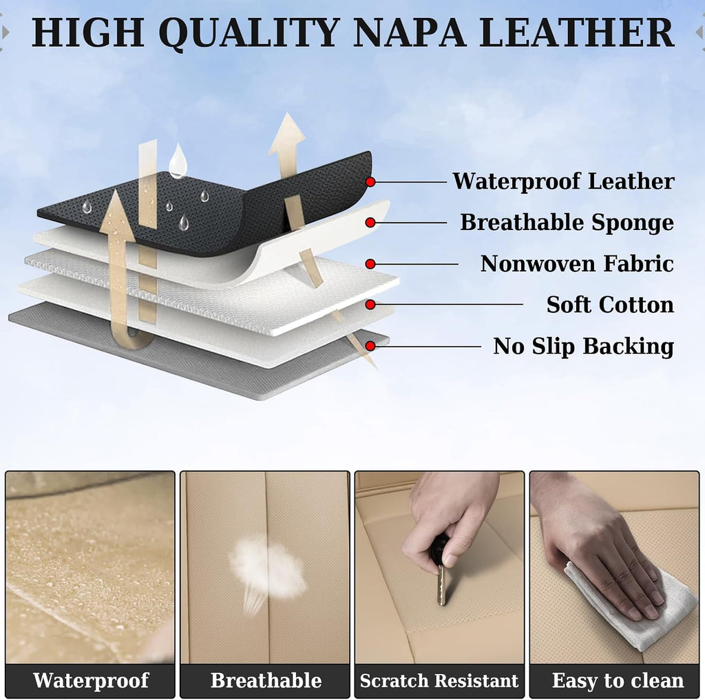 Coverado Car Seat Covers Beige, Backseat Cover for Dogs, Car Seat Protector for Back Seat, Car Seat Cushion Nappa Leather, 3-Pieces Waterproof Seat Covers Carseat Cover Universal Fit for Most Cars