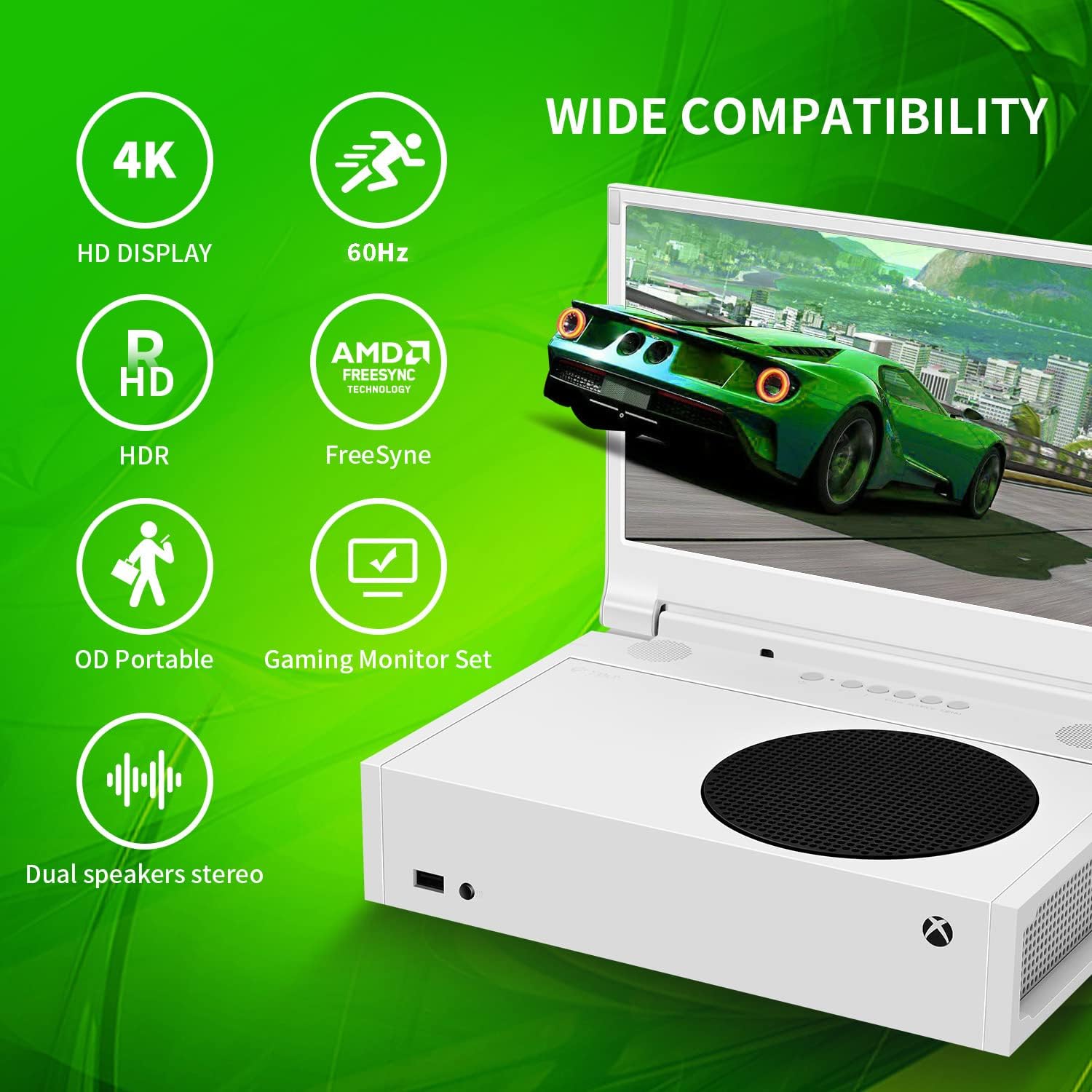G-STORY 15.6' Portable Monitor for Xbox Series S 4K Portable Gaming Monitor IPS Screen for Xbox Series S（not Included） with Two HDMI, HDR, Freesync Game Mode Travel Monitor