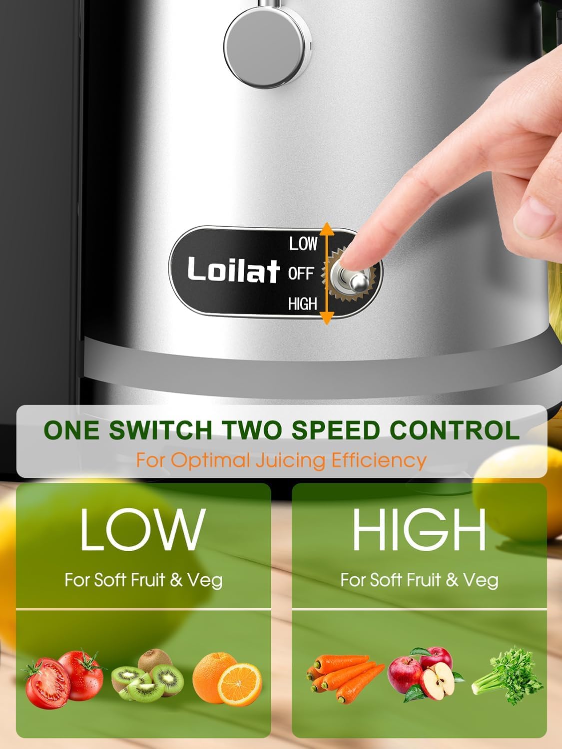 Juicer Machine, 1200W Juicer with 3' Feed Chute for Whole Fruits and Veg, Dual Speeds Centrifugal Juice Extractor, High Juice Yield, Full Copper Motor, Easy to Clean, BPA Free, JE2106