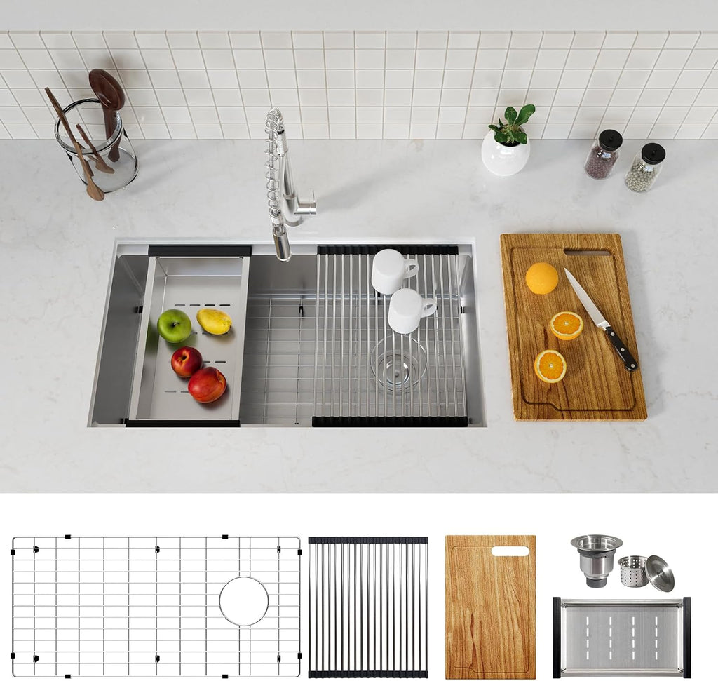 30 Inch Induction Cooktop with 4 Boost Burner & 32 inch Workstation Kitchen Sink