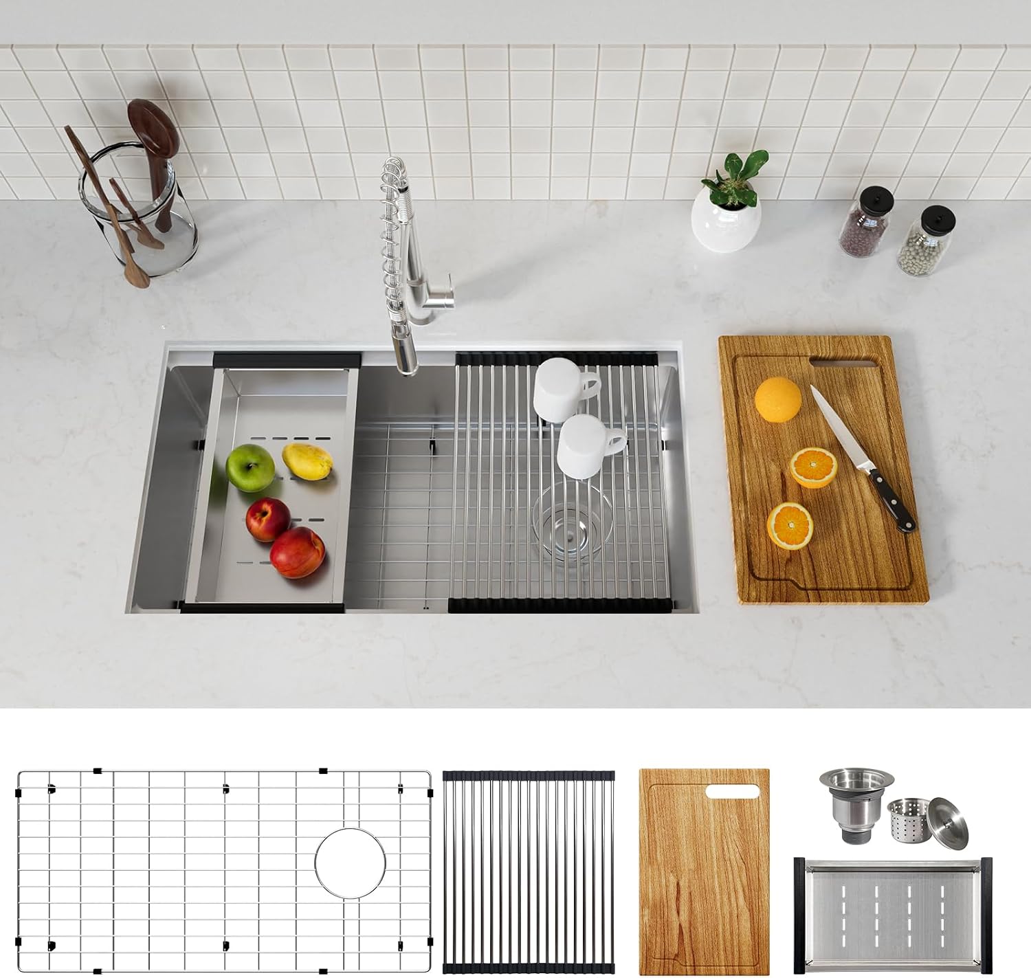 30 Inch Induction Cooktop with 4 Boost Burner & 32 inch Workstation Kitchen Sink