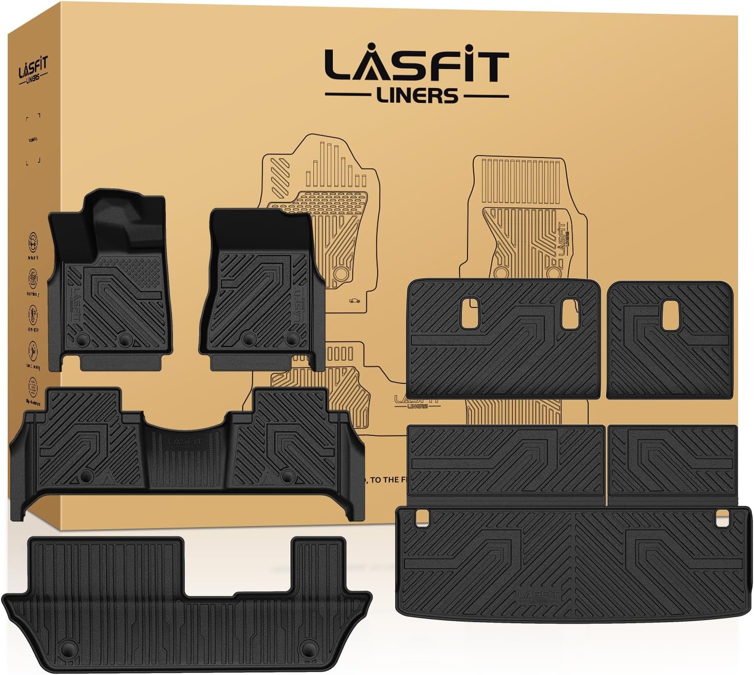 LASFIT Floor Mats & Seatback Mats & Cargo Mat for Nissan Armada/Infiniti QX80 2025-2026 (Fit 8 Seats, Not Fit 7 Seats), Custom Fit All Weather TPE Easy Clean Durable Floor Liners Car Mats,Black
