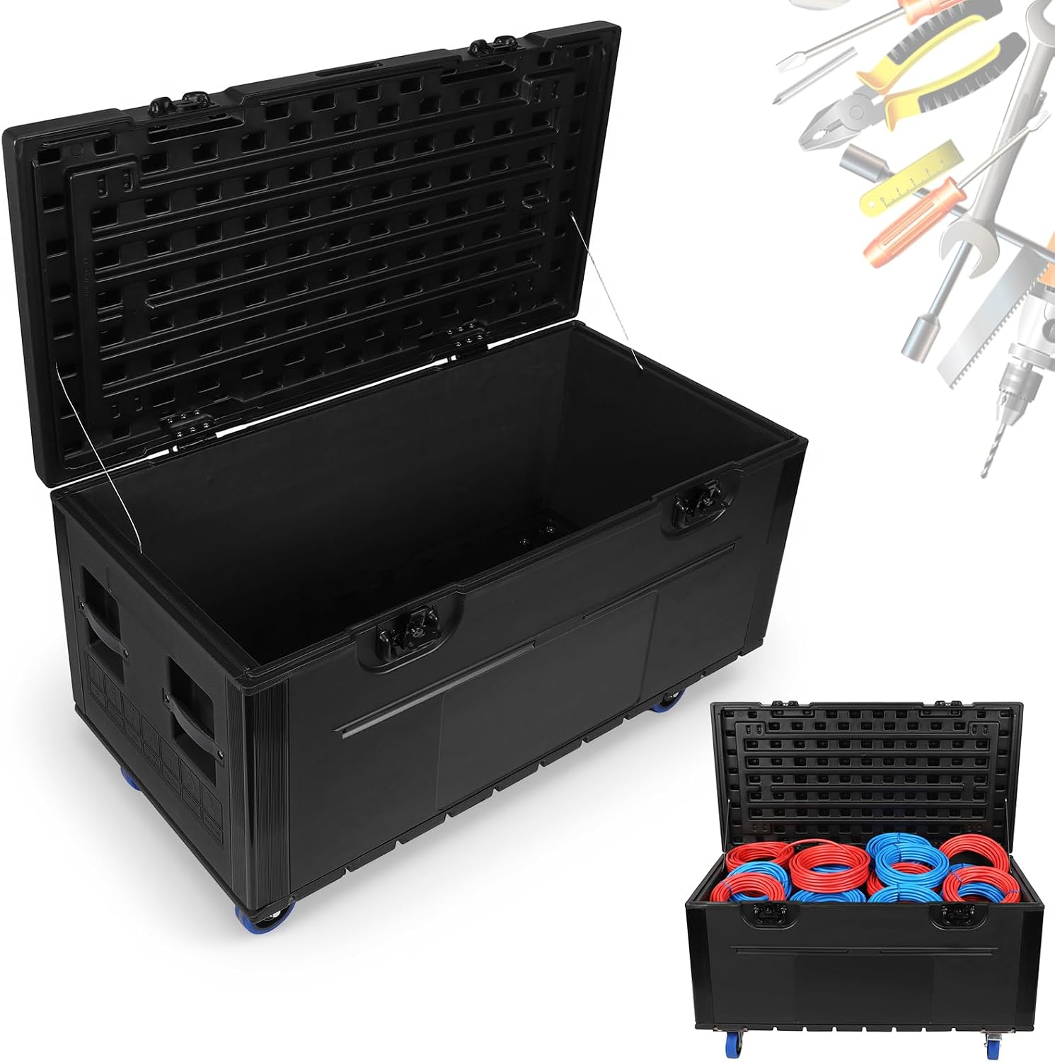 Utility Road Trunk Case with Handle and Wheels Stackable Heavy Duty ATA Rolling Road Case for Pro Audio & DJ Equipment Storage Transport (M)