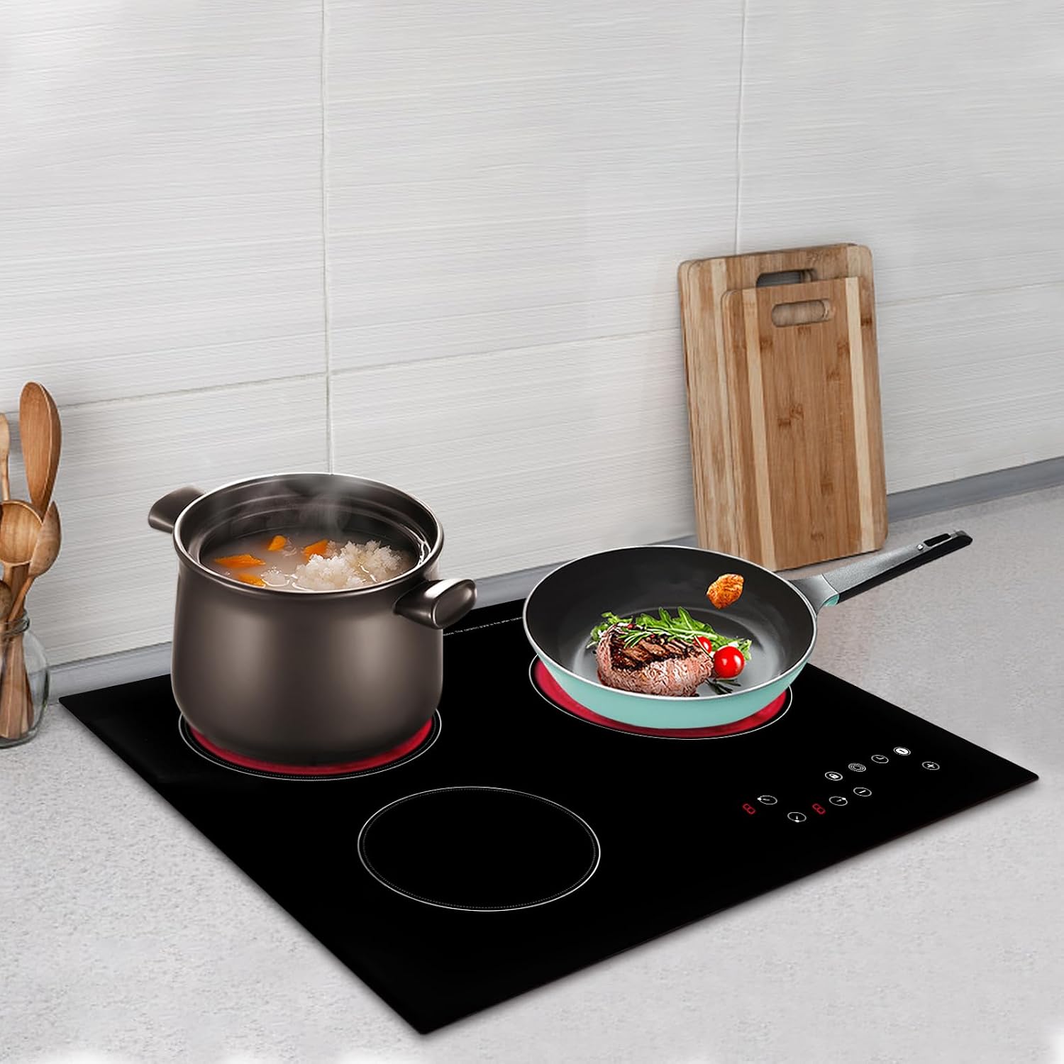 3 Burners Electric Cooktop, Radiant Electric Stove Top Built-in Ceramic Stove Countertop Flat Top Stove with 9 Power Levels, Timer & Kid Safety Lock, Slide Touch Control