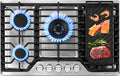 AMZCHEF 30 inch Gas Cooktop with 5 Made in Italy SABAF Power Burners,Max 48300 BTU/hr Built-in Gas Stove top of 304 Stainless steel with Double Sided griddle,NG/LPG Convertible,ETL.