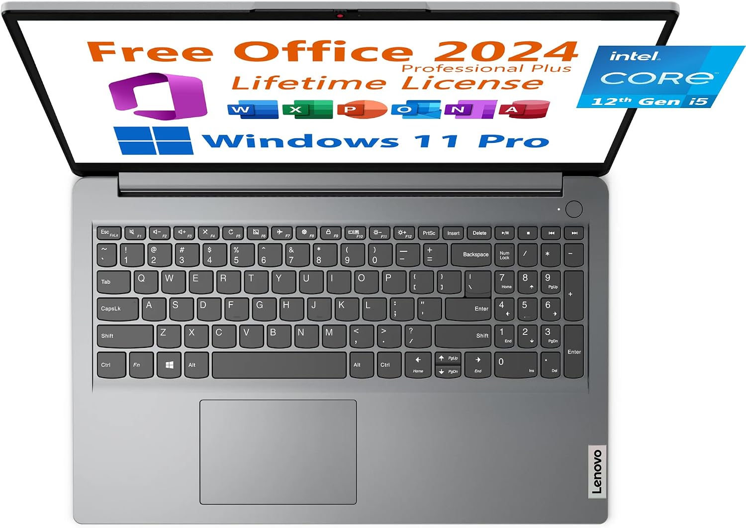 Lenovo 15.6' Business Laptop, Free Office 2024 with Lifetime License, FHD Display, Intel 10-Core i5-1235U Upto 4.4 GHz, 8GB RAM, 256GB SSD, WiFi 6, 7 Hrs Battery, Windows 11 Pro, Toree Earbuds