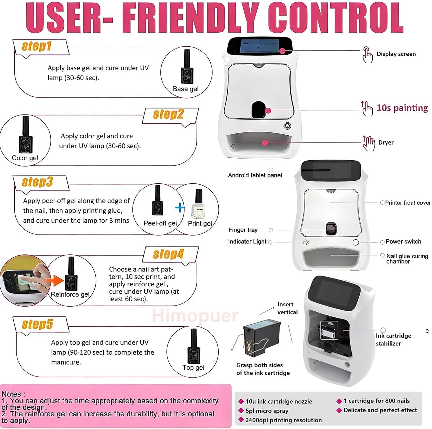 Automatic Smart 3D Art Nail Printer, Digital Mobile Nail Art Printer - Mini Portable Nail Painting Machine Control Through Frees Mobile App, for Beauty & Personal Care for Girls' Home Nails