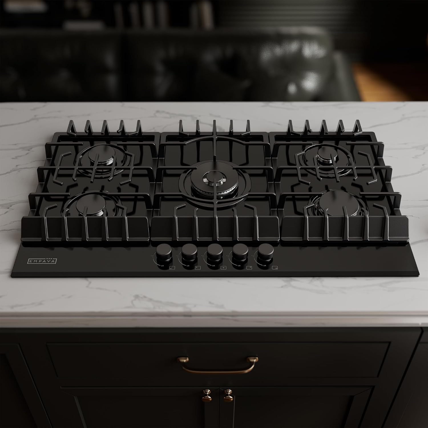 Empava 36' Gas Stove Cooktop NG/LPG Convertible with 5 Italy Sabaf Sealed Burners in Black Tempered Glass