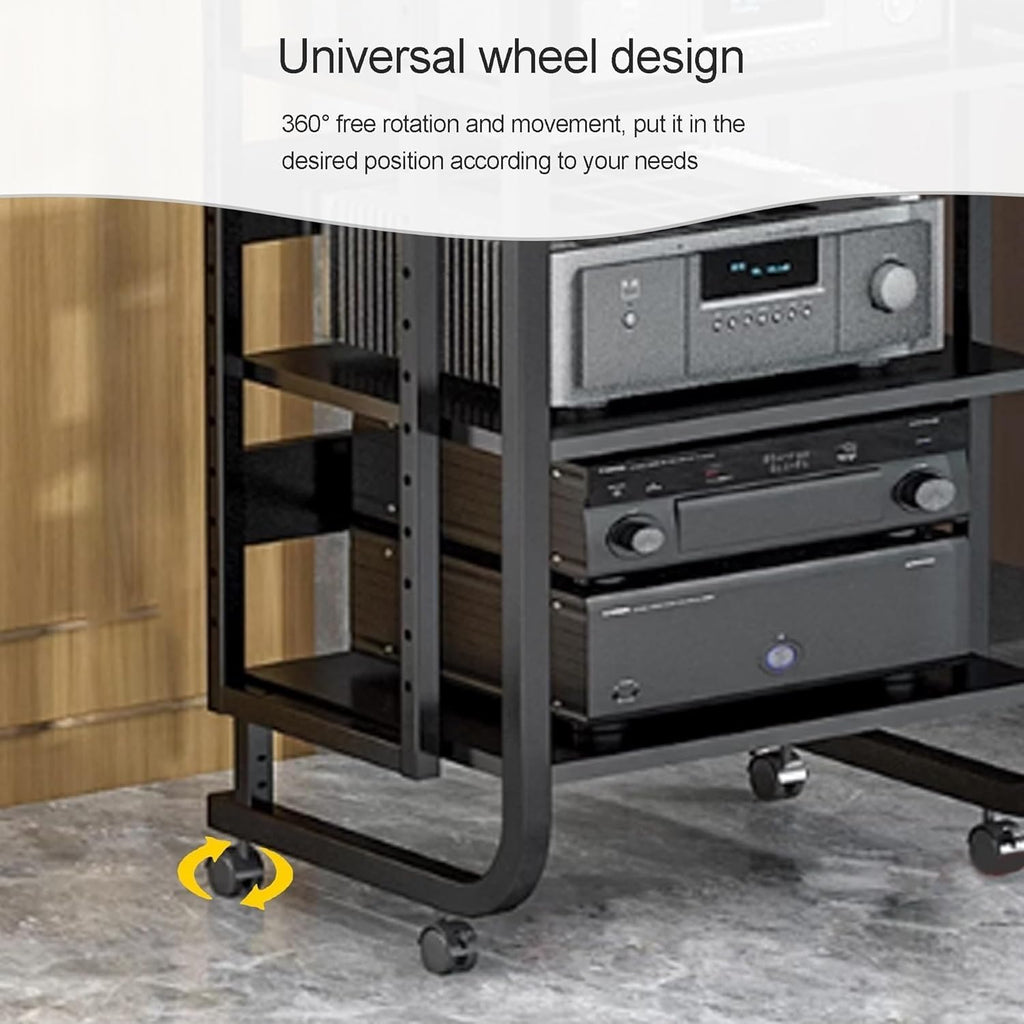 HiFi Rack Audio Cabinet for Media Component with Wheels and Adjustable Wooden Shelves Sturdy Storage Rack for Record Player, TV Box, Amplifier(White,50x42.5x90cm)